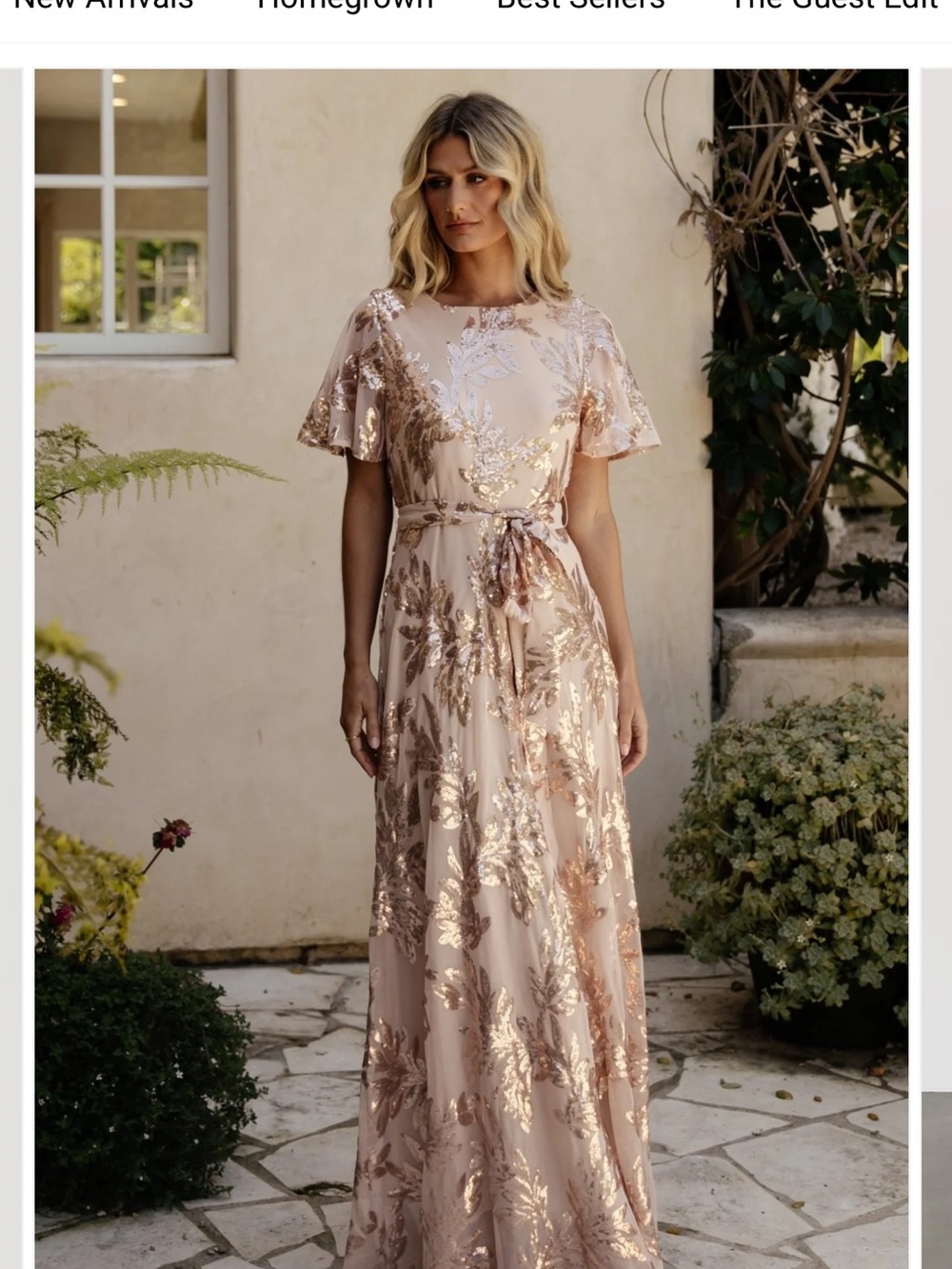 Baltic Born Rose Gold Sequin Floral Maxi Dress